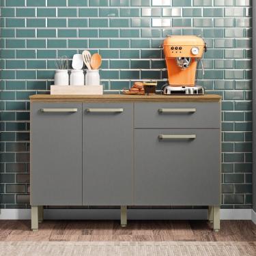 Imagem de Balcão De Cozinha 3 Portas E 1 Gavetas Com Tampo 1,20m Versalhes Kit\'s Paraná Freijo Cinza