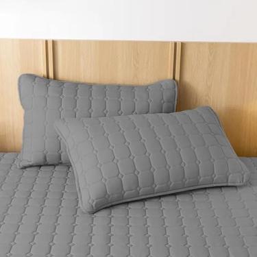 Imagem de Kit 2 Capas de Travesseiro Impermeáveis + 1 Protetor de Colchão com Elástico Matelado Ultrassônico para Cama Casal Queen King(CINZA)