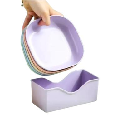 Imagem de Conjunto de 10 Pratos Quadrados Plásticos Reutilizáveis com Suporte Organizador, 13 x 13 cm, para Sobremesa e Petiscos, Cores Sortidas, Próprio para Microondas