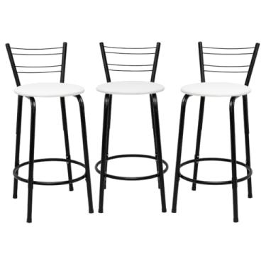 Imagem de Kit 3 Banquetas Para Cozinha Flórida Estrutura Preta 60cm Área de Lazer Piscina Balcão Bancada Bistro Bar (Assento Branco)