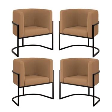 Imagem de Kit 04 Poltronas Lua Sala Decorativa Base Ferro Black Veludo Cor:capuccino