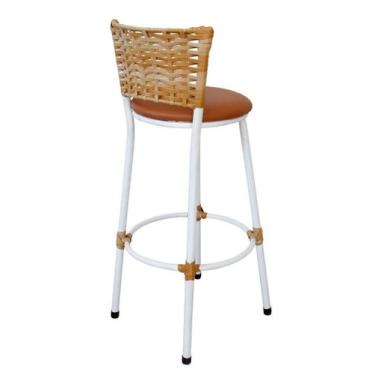 Imagem de Banqueta Granada Aço Branca material sintético Com Encosto Junco Areia