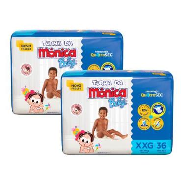 Imagem de Kit 2 Fralda Turma da Mônica Baby Mega Tamanho XXG 36 Unidades Descart