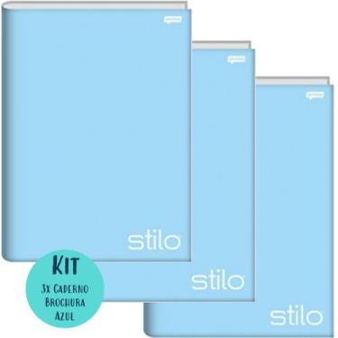 Imagem de Kit 3un Caderno Brochura Capa Dura Grande 80fls Tons Pasteis Cor Azul 