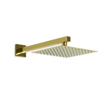 Imagem de Ducha Chuveiro 20x20 Golden Slim Inox Com Braço 36 Cm - AMG Metais
