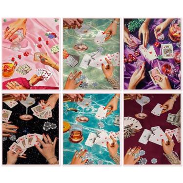 Imagem de Pintura por números para adultos e crianças iniciantes, pacote com 6 kits de pintura de cartões rosa por números em tela, kit de pintura de artista de números por número de tintas acrílicas para