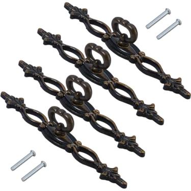 Imagem de SUPERFINDINGS Puxadores estilo vintage 4 peças puxadores de liga de 6,3 polegadas puxadores com placa puxadores de móveis estilo simples nórdico puxador para armários de cozinha armário armário