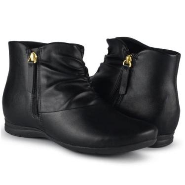 Imagem de Bota Comfortflex 2491302 Cano Curto Salto Baixo Anabela Leve, Preto, 3
