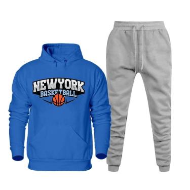 Imagem de Cojunto de Moletom Masculino Plus Size Estampa New York Blusa Com Capuz e Calça Cordao Ajustavel