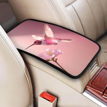 Imagem de indokyeyqaz Almofada universal para console central de carro, beija-flor, rosa, macia, à prova d'água, capa para console central de carro, protetor de caixa de assento para a maioria dos veículos, SUV