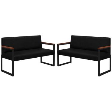 Imagem de Conjunto 2 Sofás De 2 Lugares Niterói Couro Preto Em Metal Preto