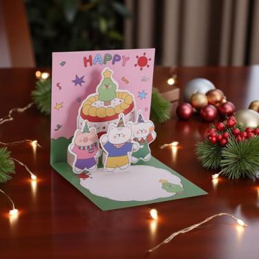 Imagem de 1 conjunto de cartão de felicitações de Natal bolo de Natal com papel envelope multicolorido 12 x 12 cm