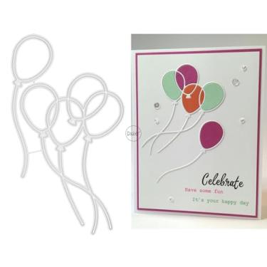 Imagem de DzIxY Conjunto de moldes de corte de metal com 5 balões para fazer cartões, conjunto de recortes de papel, estêncil, suprimentos, modelos de máquina