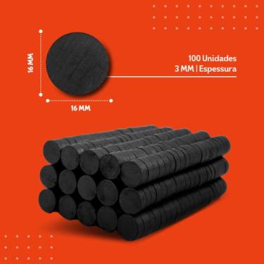 Imagem de Ímã Redondo Preto 16mm Pacote com 100 Unidades - kaftor