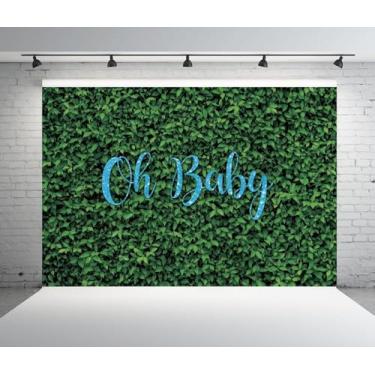 Imagem de Pano de fundo azul com glíter, folhas verdes para meninos, decoração de chá de bebê, 2,1 x 1,5 m, vegetação, natureza, primavera, safári, gramado, rústico, festa de gravidez, menino, revelação de