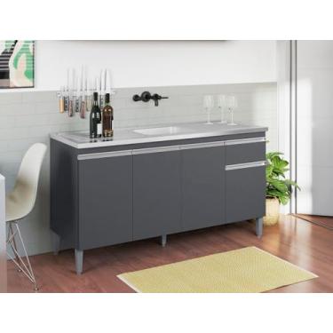 Imagem de Balcão Gabinete de Pia Tatiane 150cm Cinza S/Tampo 4 Portas 1 Gaveta