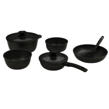 Imagem de Conjunto Premium de Panelas Cerâmicas com Cabo Removível, 11 Peças, Preto Granito, Frigideira 26cm, Caçarolas 20-26cm, Panelas 16-20cm, Tampa de Silicone, Utensílios de Cozinha