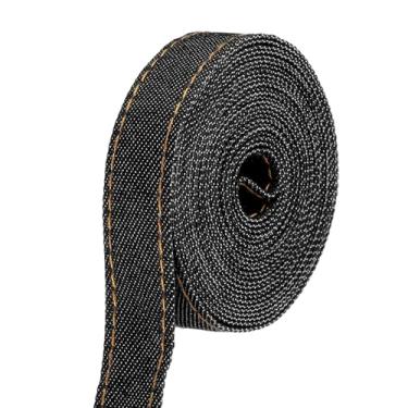 Imagem de PATIKIL Fita jeans de 1,5 cm x 3,3 m, fita fina jeans tecido de veludo tiras rolo de franjas para artesanato embrulho laço presente Natal grampo de cabelo costura decorações de festa, preto