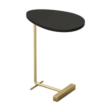 Imagem de UINGBPXT Mesa de chão pequena mesa de centro base de metal mesa lateral alta mesa de cabeceira de madeira maciça pequena mesa de chá para casa, sala de estar, escritório