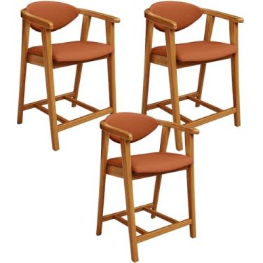 Imagem de Kit 03 Banquetas Baixa Cozinha Sala de Jantar Bancada Cecília L02 Tecido Terracota - Lyam Decor