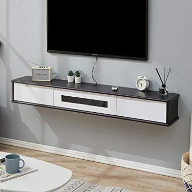 Imagem de Armário de TV montado na parede, quarto, sala de estar com gaveta, prateleira de parede, prateleira flutuante, armário de parede, set-top box, roteador console de TV, suporte de TV, estante de livros