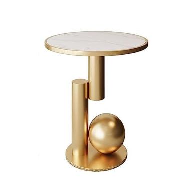 Imagem de ZABEES Mesa lateral de sofá de metal de ardósia moderna pequena mesa redonda mesa de cabeceira mesa de centro mesa de canto para quarto e escritório