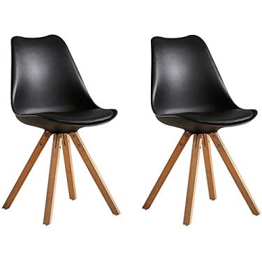 Imagem de Conjunto de cadeiras de jantar para cadeira de jantar - cadeiras de canto de cozinha, conjunto de 2 cadeiras de cozinha, cadeiras de jantar de couro macio assento e encosto com pernas de madeira para