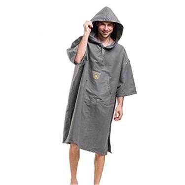 Imagem de YWangQiang Manto masculino roupão de banho masculino Waterabsor secagem rápida à prova de vento roupas de troca rápida com chapéu toalha de banho portátil viagem mergulho praia férias equipamento