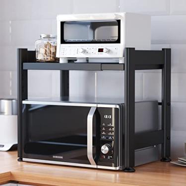 Imagem de HHHJQFAAT Prateleira de cozinha para micro-ondas prateleira de forno extensível independente com gancho, suporte de bancada preto organizador prateleira de forno de armazenamento universal