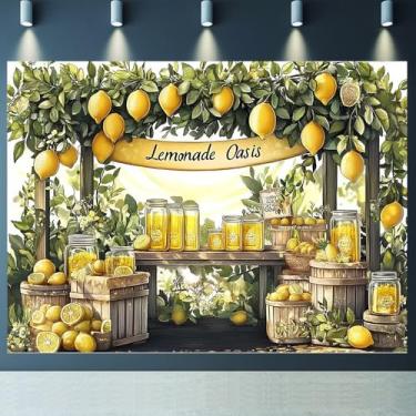 Imagem de Lemon Shop Pano de fundo temático vegetação limoeiro para decoração de festa faixa de limoeiro amarelo limoeiro infantil cenário de festa de aniversário Baby Gilrs pano de fundo para retrato (B, 2,1 x