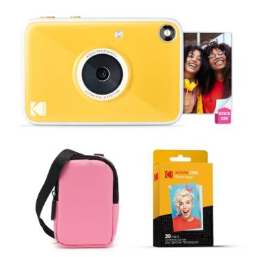 Imagem de Kodak Printomatic+ Pacote iniciante de câmera digital com impressão instantânea + estojo de transporte (rosa) + papel fotográfico Zink 20 peças adesivas - 10 MP, fotos coloridas, indicador de status