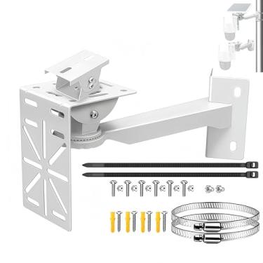 Imagem de Kit de montagem de câmera de segurança - suporte de polo/parede com adaptador L, 2 tiras de aço inoxidável, suporte de bico de pato para painel solar, para câmeras Dome/IP/PTZ, interna/externa