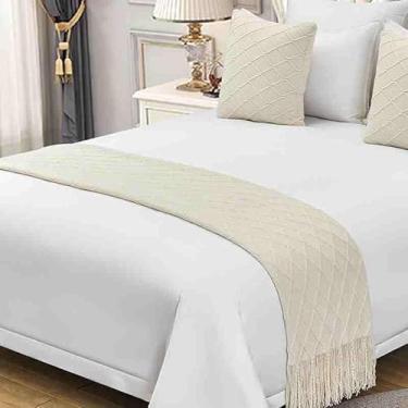 Imagem de Cachecol para cama de hotel, cor sólida, tecido de malha, lençol, sofá, cobertor decorativo, moderno, sem desbotamento, protetor de cama para cama de solteiro queen size - branco||60 x 260 cm para