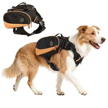 Imagem de Mochila para cães de médio e grande porte, bolsas laterais destacáveis, dispensador rápido de saco de cocô | Peitoral ajustável sem puxar para raças de peito grande | Alça antiderrapante para