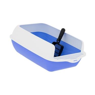 Imagem de Baoblaze Bandeja de ninhada de lixo de areia da caixa de areia de caixa de areia, bandeja de areia de estimação aberta, semi -fechada para viagens de quarto, Azul