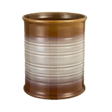 Imagem de Nihow Suporte de utensílios de cozinha: Suporte de utensílios de cerâmica extra grande de 18 cm para bancada - Panela de utensílios estável para decoração de balcão de cozinha - marrom elegante (1