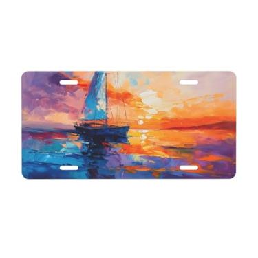 Imagem de Placa de licença colorida de barco à vela para placa de carro frontal de carro alumínio adequado para caminhão placa de porta de carro bar café acessórios automotivos para homens mulheres 15 x 30 cm