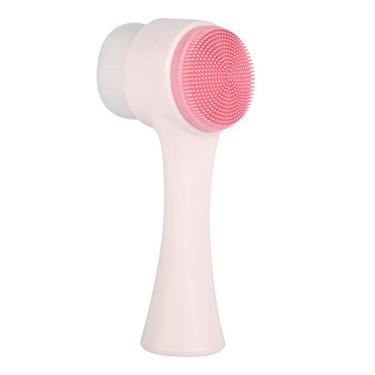 Imagem de Escova de limpeza facial dupla face macia de nylon e silicone para limpeza profunda do rosto, massagem, ferramenta de cuidados com a pele para mulheres, homens, rosa, branco, 12,5
