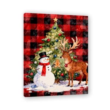 Imagem de NHLDZYH Moldura interior. Quadro de Natal vintage - estilo americano rústico com fundo de quadros vermelho e preto - decoração aconchegante e tradicional - tela para sala de estar. A38. 60x80cm