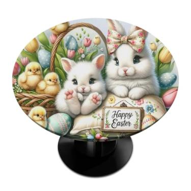 Imagem de hongjinglin Toalha de mesa redonda com borda elástica de Páscoa, toalha de mesa redonda limpável para ambientes internos e externos, pátio, jantar, cozinha, festival, decoração para mesas de 114 a 127