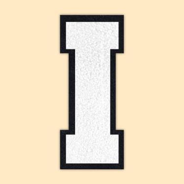 Imagem de QianSiLi Adesivos de letras universitárias de chenille branco de 11 cm, letras grandes de ferro para jaquetas Letterman, moletons com capuz, mochilas, coletes, roupas, adesivos individuais da letra I