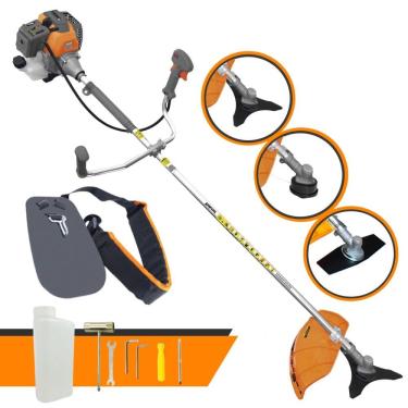 Imagem de Roçadeira Lateral Tekna RL520-P À Gasolina 2 Tempos 52cc 10.000rpm 2HP de Potência Completo Com Lâmina Facão + Lâmina 3 Pontas + Carretel Nylon