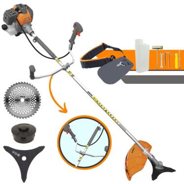 Imagem de Roçadeira Robusta Tekna RL520P À Gasolina 2T 52cc 10.000rpm 2HP de Potência Completo Com Lâmina 3 Pontas + Lâmina 40 Dentes + Carretel Nylon