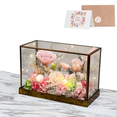 Imagem de AEMYNOUZ Forever Real Roses Bush em cúpula de vidro com luz LED, flores preservadas artesanais, presente floral eterno para mulheres esposa avó, aniversário de aniversário, detalhes de decoração de