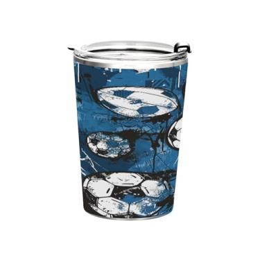 Imagem de STAYTOP Copo colorido de aço inoxidável de futebol 368 g, copo de café isolado com tampa e canudo, caneca de café de viagem de parede dupla para bebidas quentes e frias