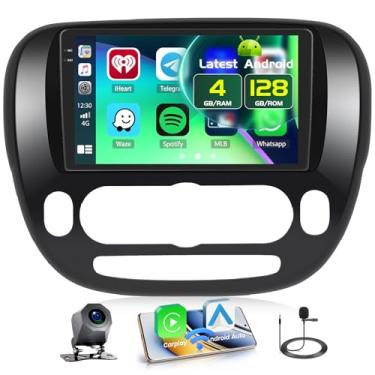 Imagem de Fuluku Carplay estéreo automotivo Android sem fio para Kia Soul 2014 2015 2016 2017 com Android Auto, tela sensível ao toque de 23 cm para rádio veicular Kia com WiFi GPS rádio FM + câmera de reserva