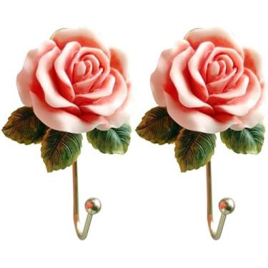 Imagem de OPENDGO Ganchos de parede de resina rosa montados na parede gancho de ferro criativo para pendurar casaco/chapéu/chave/toalha/ganchos de bolsa/cabides decoração de casa (rosa - 2 peças)