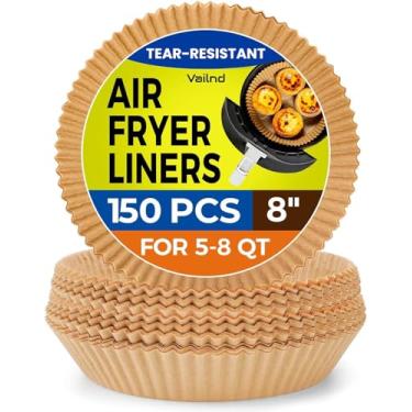 Imagem de Vailnd Forros de fritadeira de ar descartáveis para ninja, 150 peças de papel de pergaminho redondo de 20 cm, folhas de papel pergaminho resistente, antiaderente e à prova de graxa para fritadeiras a
