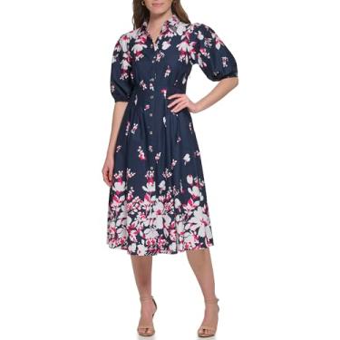 Imagem de Tommy Hilfiger Vestido feminino de comprimento médio com botões na frente, Sky Captain Multi, 46