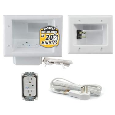 Imagem de DATA COMM Kit de gerenciamento de cabos eletrônicos na parede com supressor de sobretensão duplex – Kit de fio de TV atrás da parede e corretivo de cabo de parede para uma configuração elegante de TV – DIY fácil sem eletricista